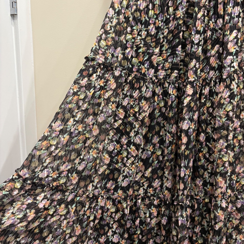 Jenny Yoo Naia Floral Burnout Silk Blend Off Shoulder Maxi Dress Black Multi 12 - Picture 7 of 12